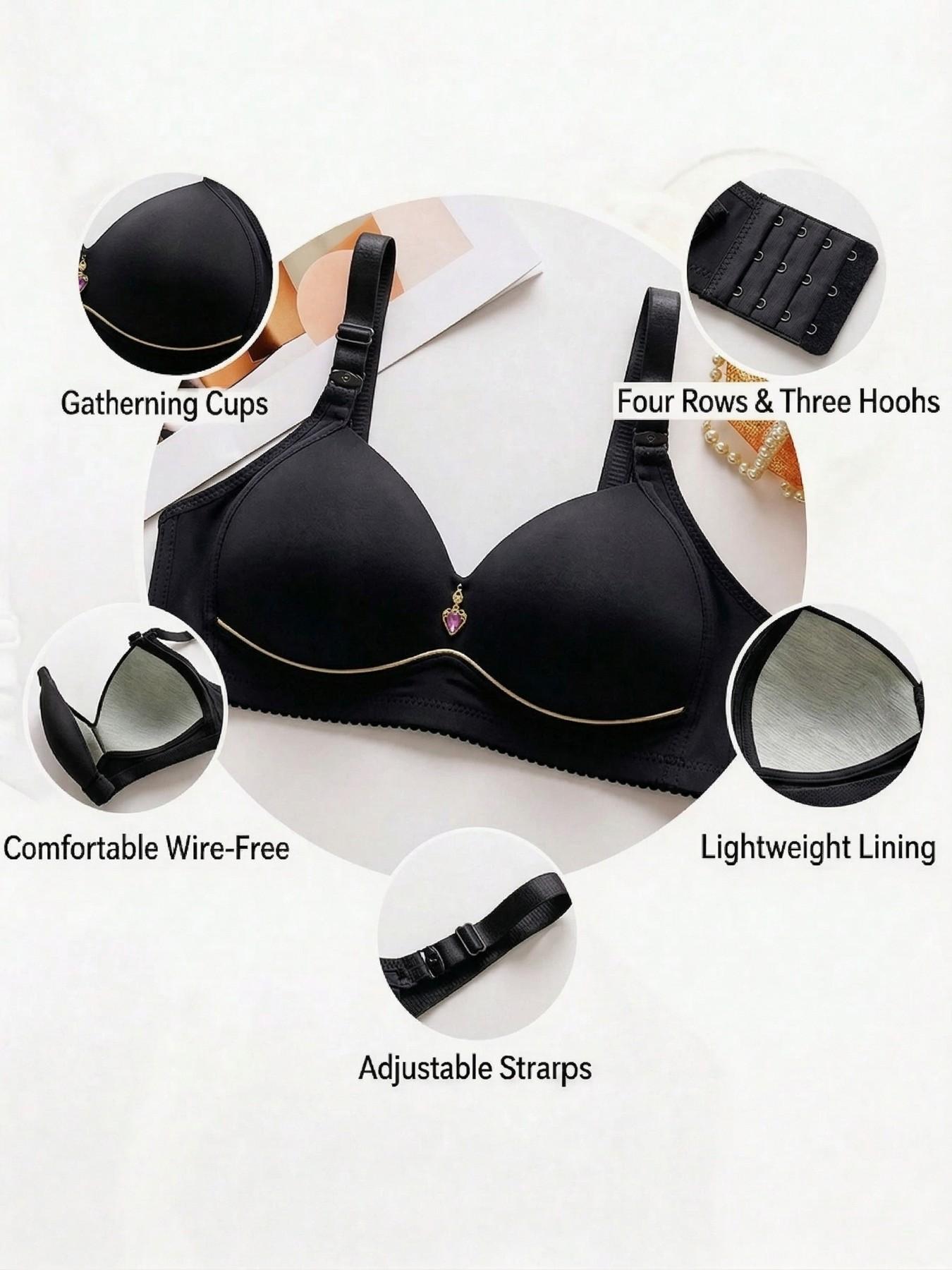 1/2/3 Simple Color Maternity Bras, Maternity Solid Bra, Comfortable Breathable Nursing Bras For Women, Workout No Steel Ring Adjustable Bra, Detachable, Suitable For Various Occasions