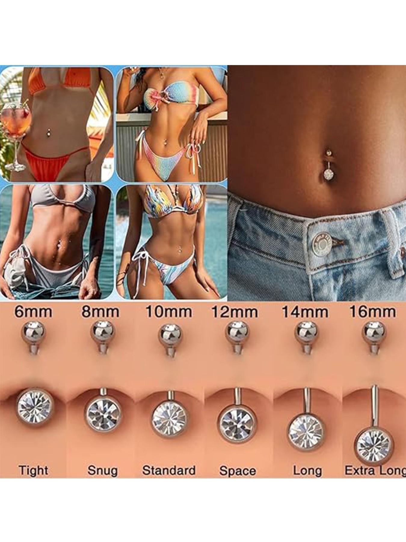 2pcs 14G G23 Titanium Belly Button Ring, Navel Piercing Long Belly Bar Belly Button Piercing 6-16mm Belly Rings for Women suitable for Daily Holiday Beach Vacation Engagement Glamorous Music Festival Carnival Coachella Season Wor