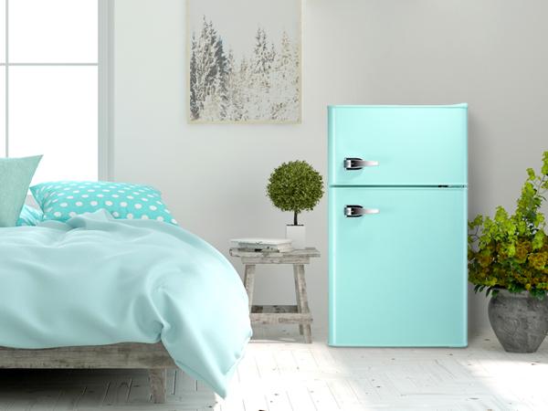COWSAR 3.2 Cu.Ft Compact Mini Fridge with Freezer, 2-door Small Fridge with Adjustable Removable Shelves, for Bedroom/Office/Dorm/Home(GREEN)