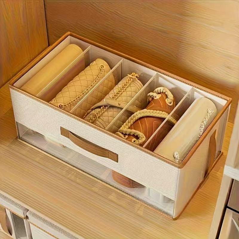 Bag-in-bag storage pouch, foldable elegant white hand-held organizer with transparent window - multi-compartment design suitable for handbags, shoes and accessories - space-saving wardrobe and closet organization tool