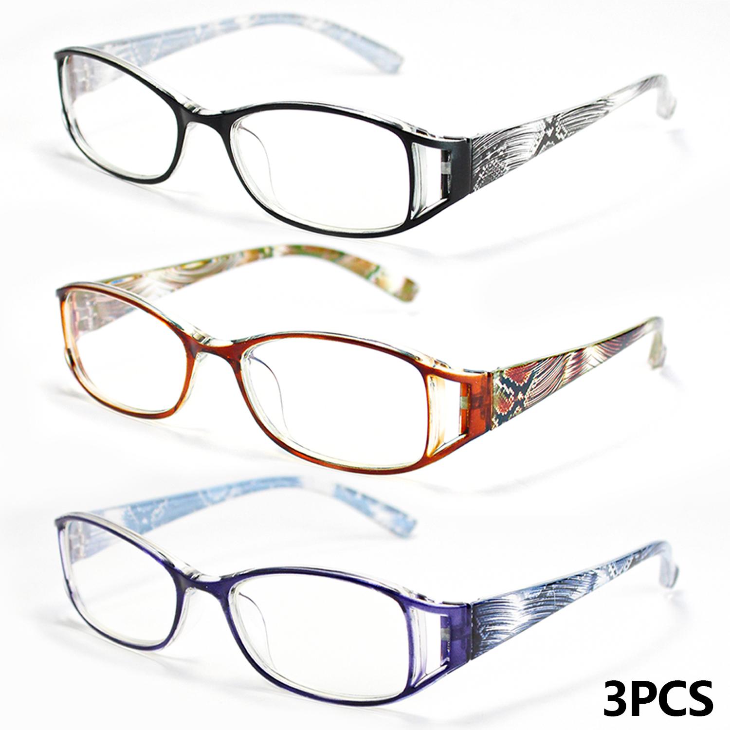 3 Pairs Vintage Reading Glasses for Presbyopia, Full Frame Square Eyewear with HD Magnifying Lenses, European Style Plastic Frames