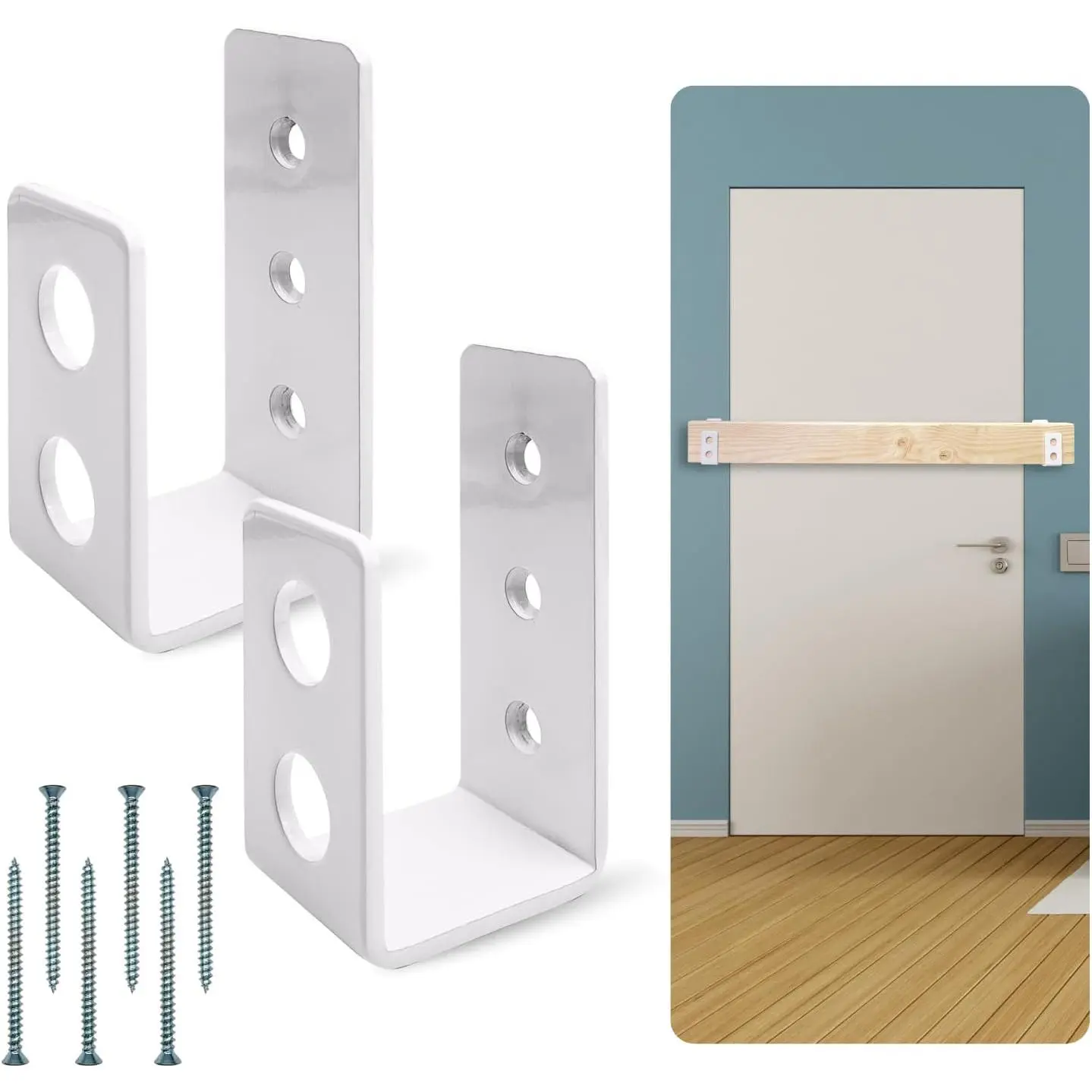 Heavy Duty 2x4 Door Barricade Brackets - Kick Proof Up to 700lbs, Install in Minutes -(2pc) Thick 3.5mm Iron Metal U Bracket - Gate Bar Holder for Indoor/Outdoor Door  Brace Bar