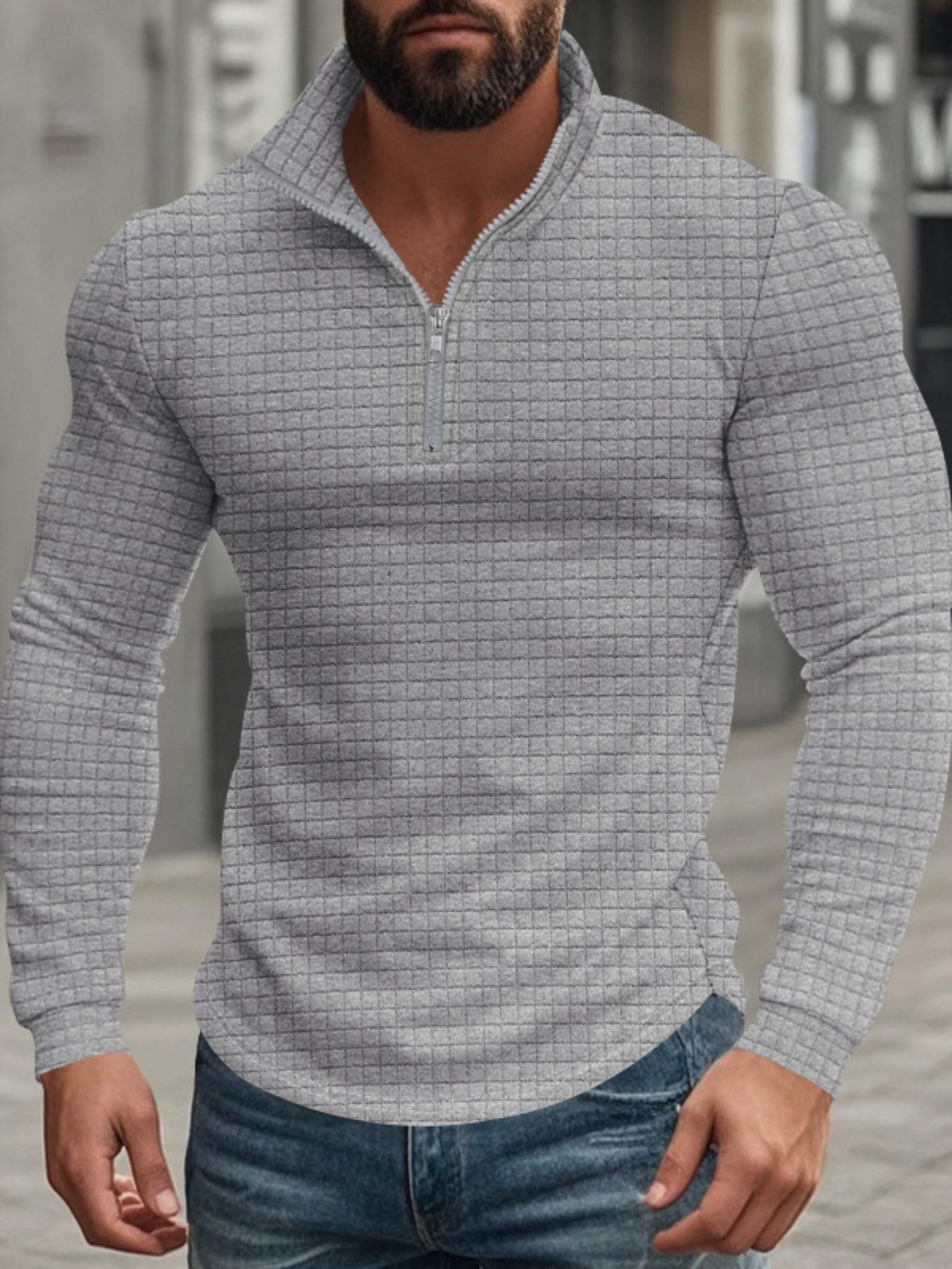 Men's Regular Fit Plain Half Zip Up Knit Sweatshirt, Casual Long Sleeve Pullover for Spring & Fall, Fashion Men's Clothes for Daily Wear