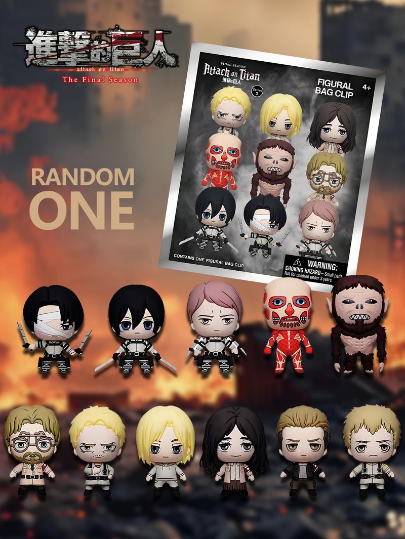 ATTACK ON TITAN Officially Licensed 3D Cartoon Anime Characters Series 3 Mystery Blind Box Keychain Eren JägerMikasa Ackerman Exquisite Collectibles for Friends Family Couples Birthday