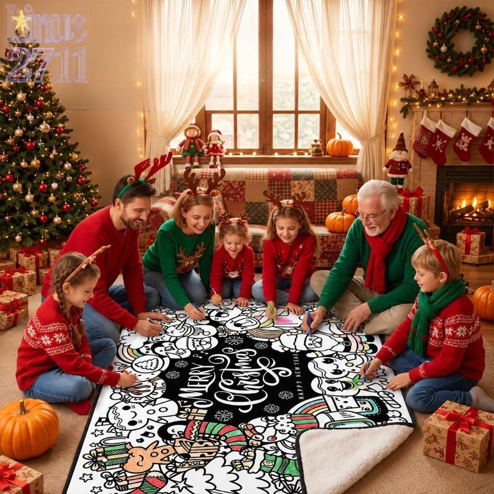 DIY Christmas Coloring Blanket for Kids, Soft Sherpa Fleece Graffiti Throw Blanket, Washable Color Your Own Art Blanket, Parent-child Interactive Craft Activity Supplies, Creative Christmas Family Game Toy, Custom Handmade Holiday Decor, Fun Educational G
