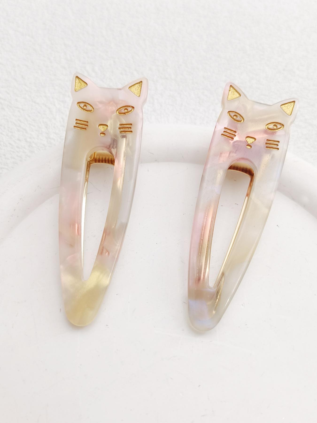 2PCS 7.3cm Cat Acetate Metal Hair Clips - Cute Cat Shape, High-Quality, Durable, Easy to Wear, Hair-Friendly for Daily Use at Work, School, or Dates