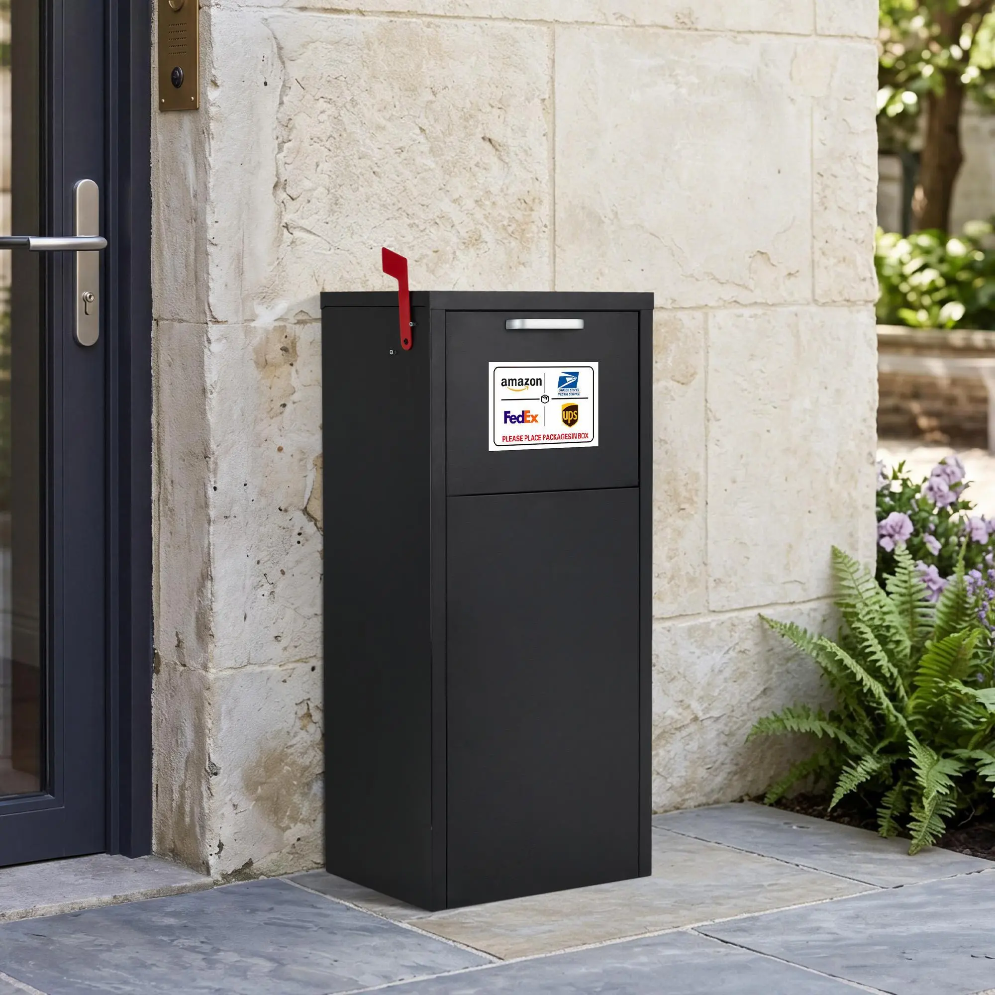 Gaomon Lockable Package Delivery Box, Heavy Duty Galvanized Steel Parcel Drop Box, Anti-Theft Porch Locker, Waterproof Large Capacity, 15.4 x 11.4 x 35.4 In