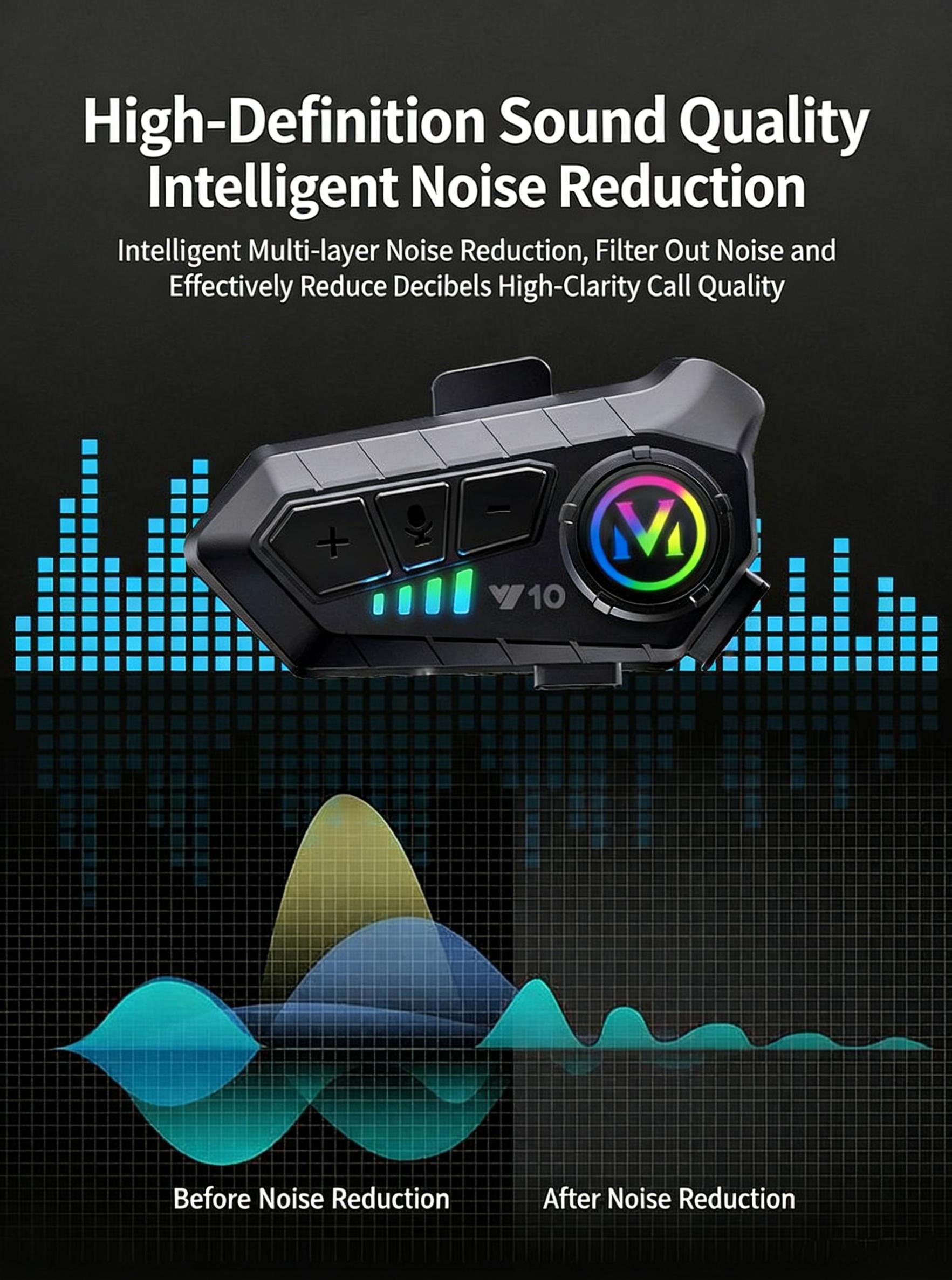 Y10 Helmet Bluetooth-compatible Earphones Waterproof Noise Cancelling Motorcycle Headset, Wireless Hands-Free Calling & Music Playback