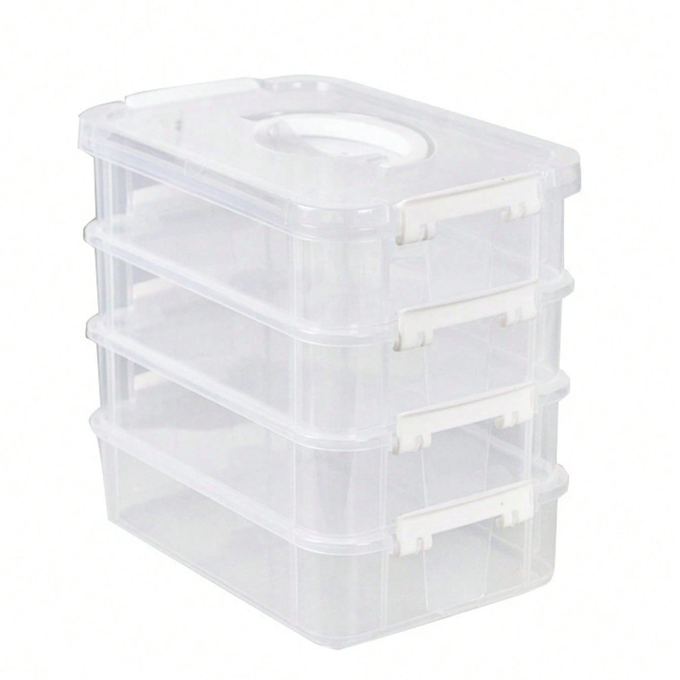 4-Tier Stackable Transparent Plastic Storage Box with Latch, Waterproof Large Capacity Home Office Organizer, Portable Food Safe Container, Multilayer Storage