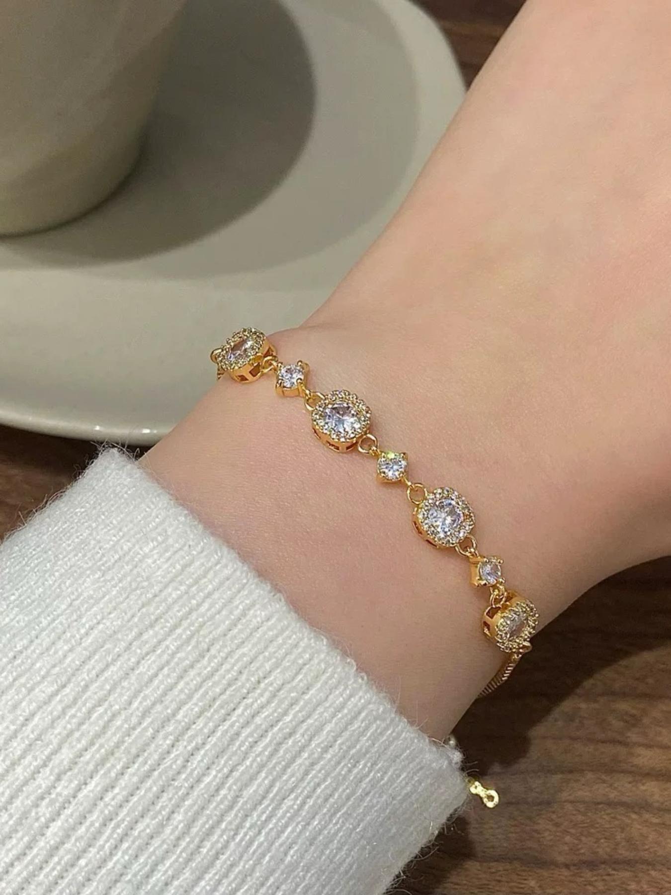 Elegant Zirconia Bracelet for Women, Adjustable Drawstring Design, Perfect for Daily Commute & Date, Stylish Accessory