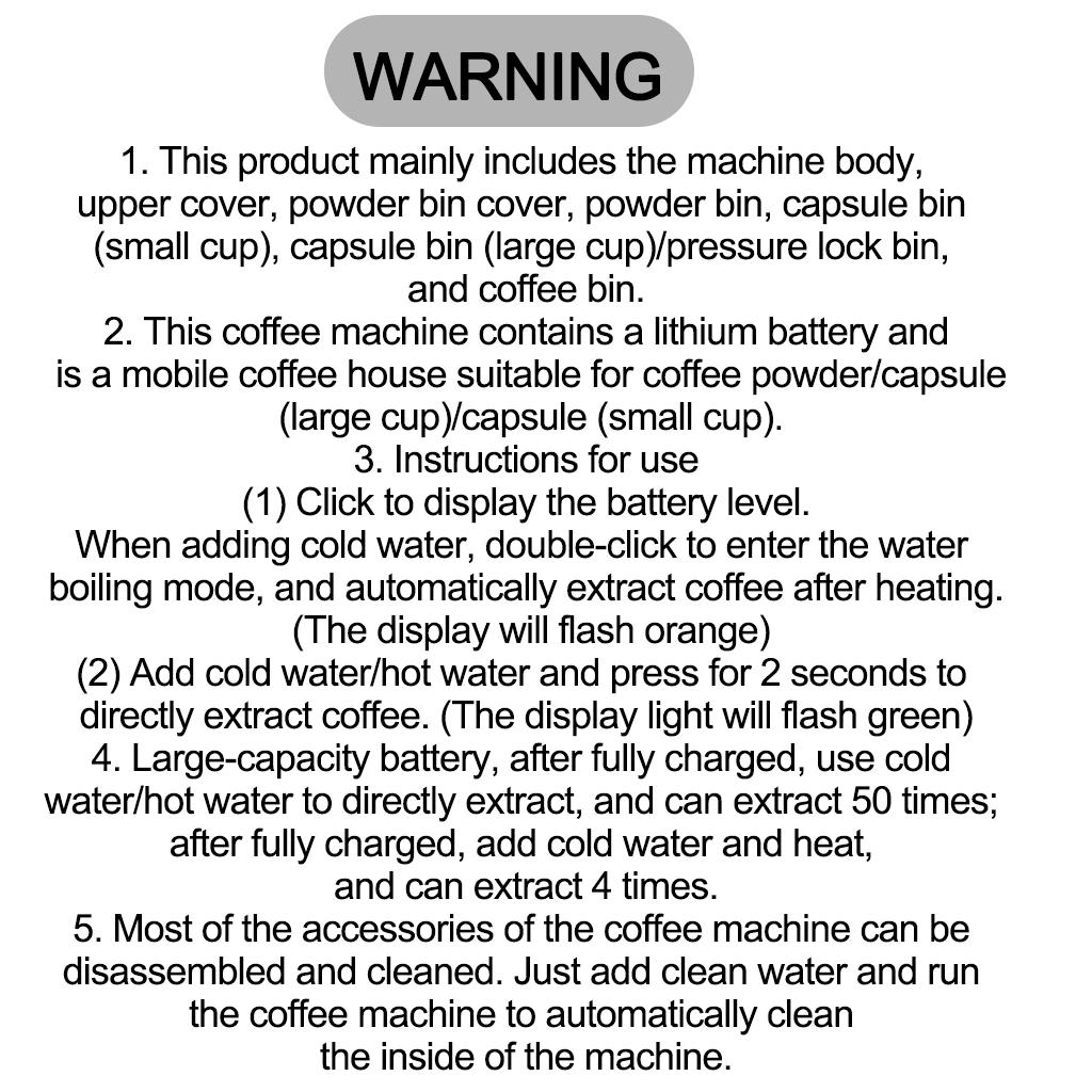 Portable Coffee Machine, Travel Coffee Machine, Espresso Maker, Rechargeable Coffee Maker with Instruction Manual, Coffee Making Tool for Home Office Use, Household Kitchen Appliances