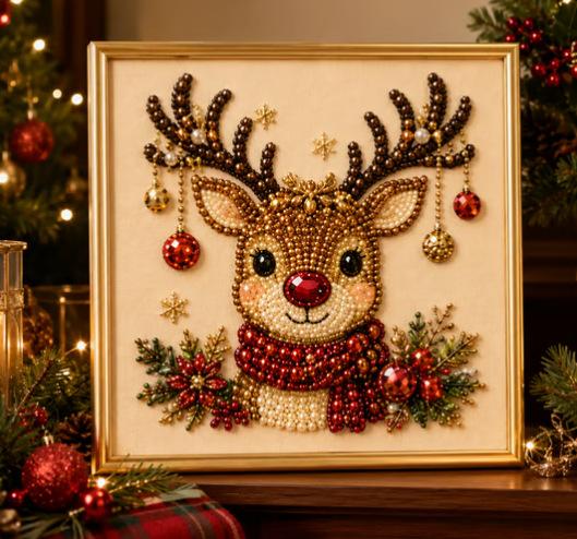 Frameless 3D Beaded Bedazzled Kit, Xmas Theme Pearl Diamond Painting, Wreath Stocking Mosaic Art, Stress Relief DIY Indoor Recreation Home Wall Decoration