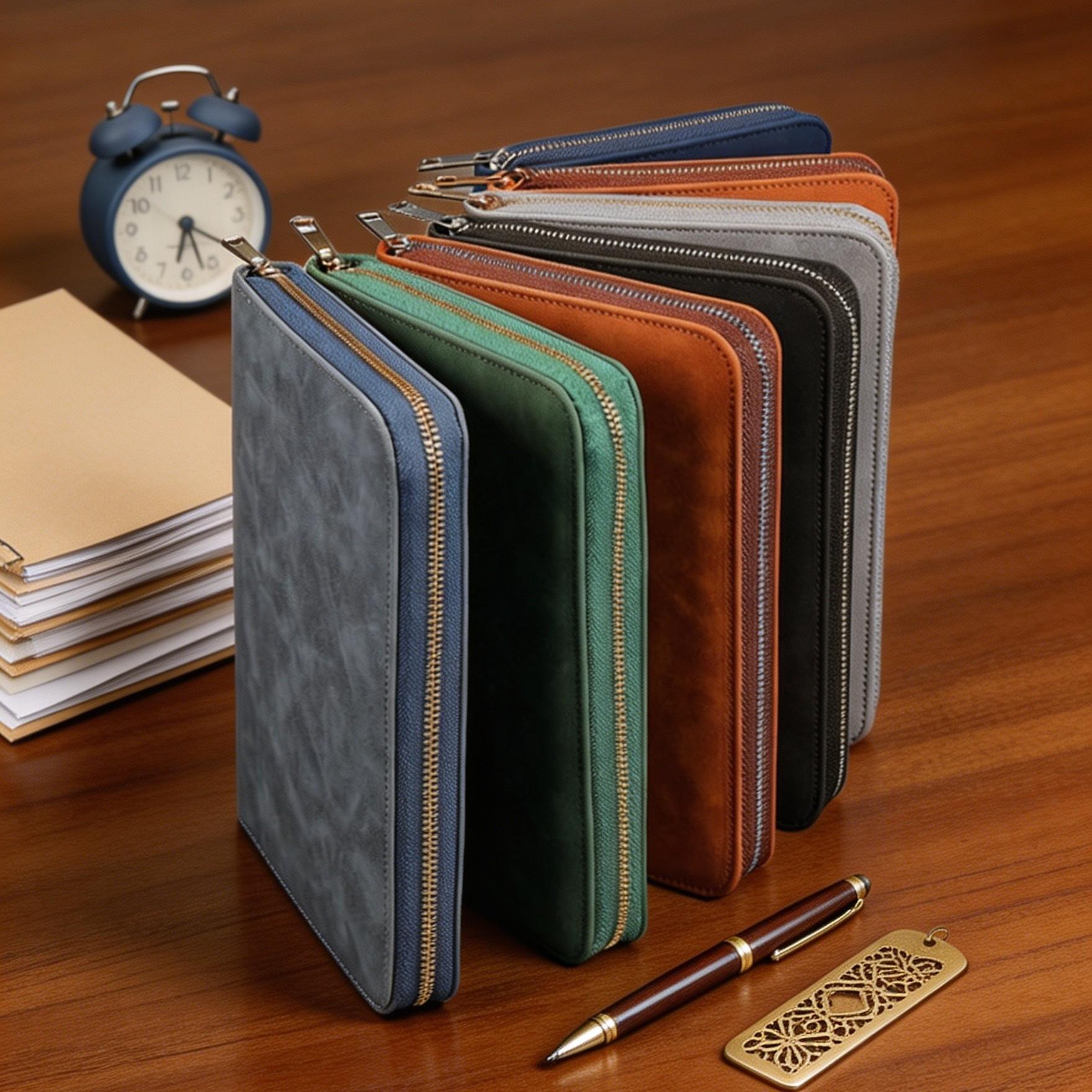 A5 PU Leather Zippered Binder Notebook, Multi-Pocket Organizer Journal, Hardcover Business Planner with Zip Closure for Work, School & Travel