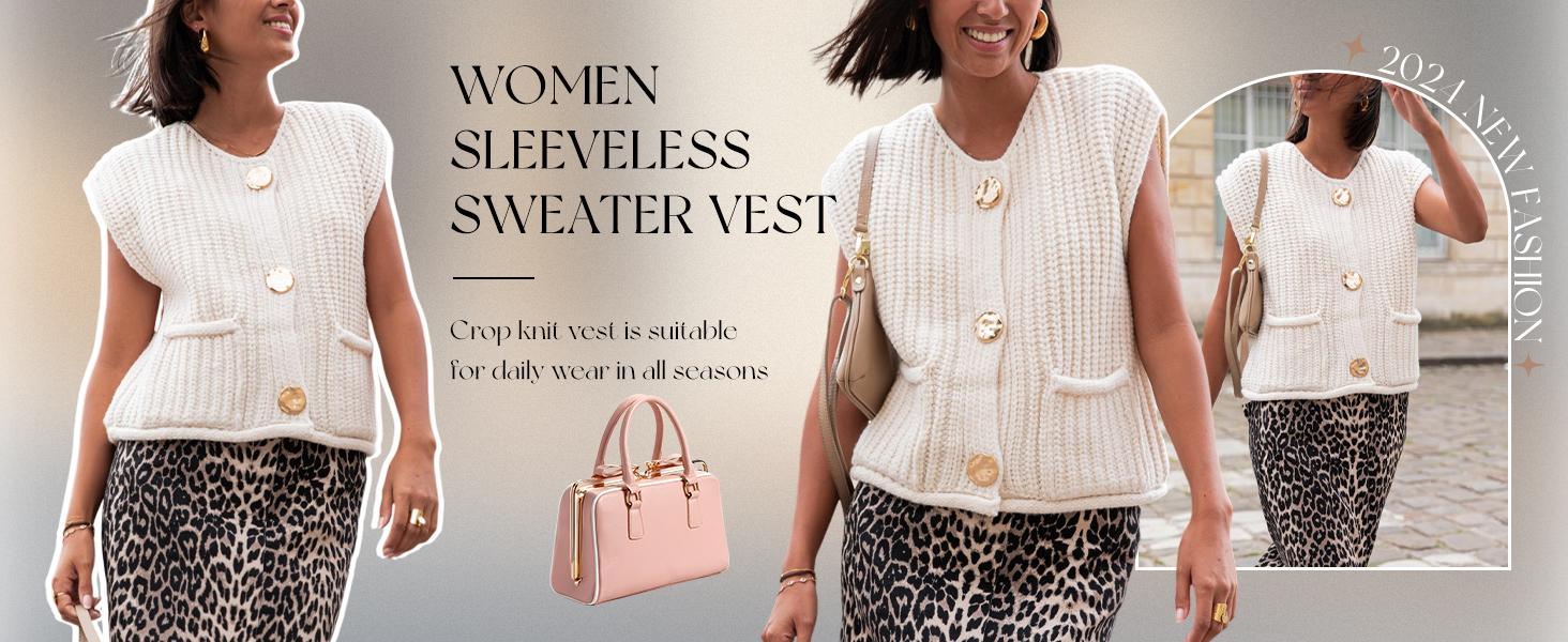 Molitree Womens Casual Chunky Knit Vest Gold Button Down Crop Crochet Sleeveless Sweater Vest Molitree Womens Casual Chunky Knit Vest Gold Button Down Crop Crochet Sleeveless Sweater Vest