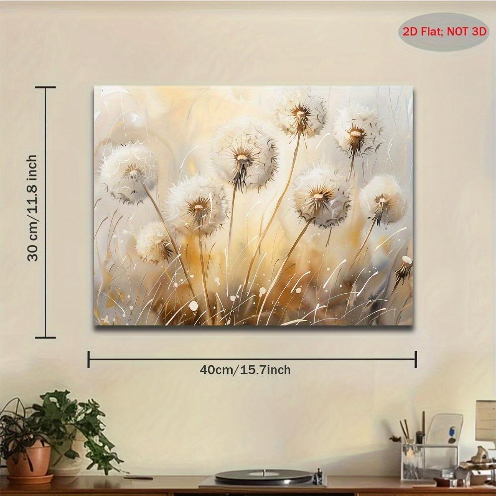JIT 1PC ,Vintage-Inspired Dandelion Flowers Canvas Wall Art - Soft Beige  Golden Tones, Large  Framed Floral Painting, Ready to Hang for Bedroom, Living Room, Kitchen, Bathroom Decor - Perfect Holiday  Family Gift, Living Room Art