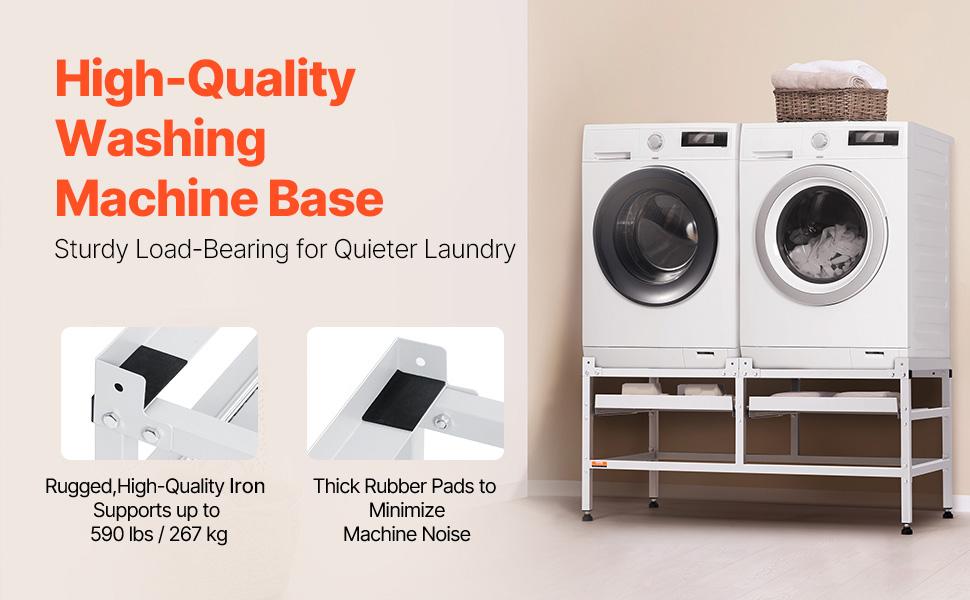 summervibes VEVOR Washing Machine Stand, 48.5x25-Inch Washer Laundry Pedestal, 590LBS Load Capacity Washer And Dryer Pedestal Base with Double Trays, 4 Adjustable Feet for Lifting Washing Machines, Carbon Steel