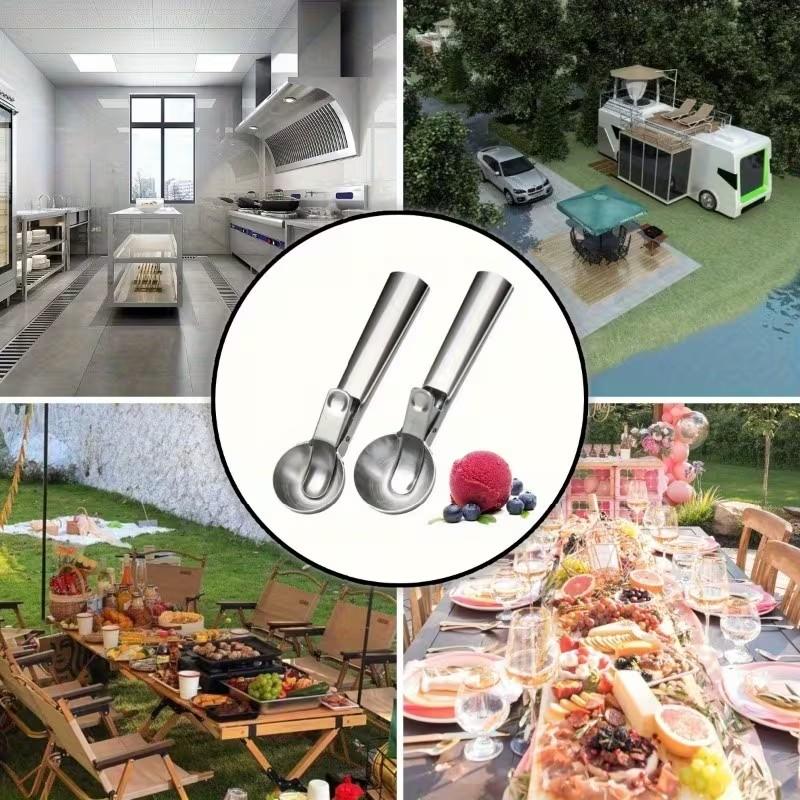 3 piece Food-Grade Stainless Steel Ice Cream Scoop Baller, Dual-Purpose for Commercial & Home Use, Special Tool for Watermelon Fruit Ice Cream, Professional Design Comfortable Grip, Kitchen Baking Dessert Shop Tool