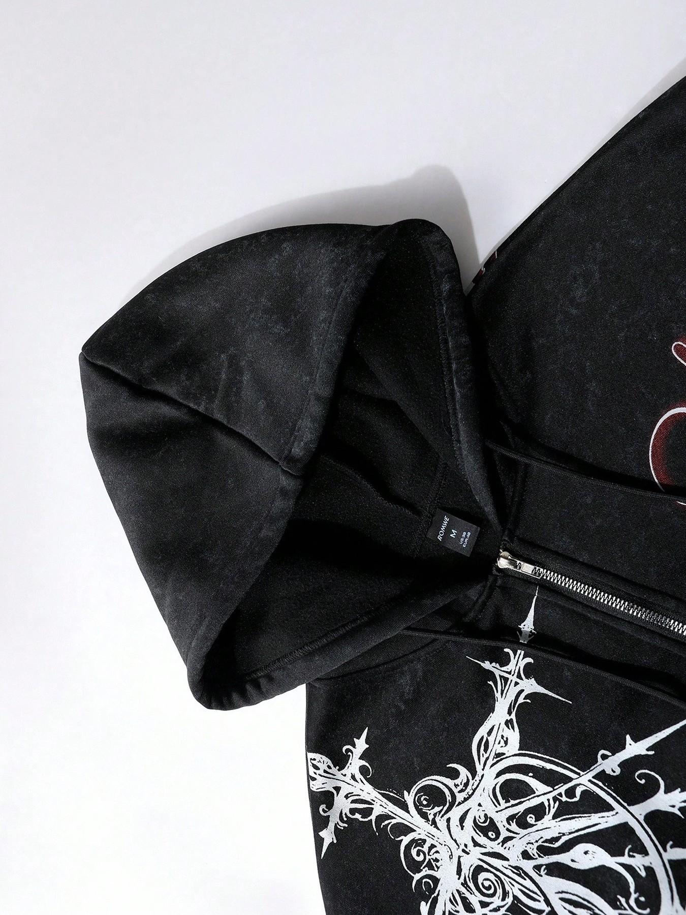 Men's Gothic Cross Print Zip Hoodie, Trendy Streetwear for All Seasons, Soft Comfortable Fabric, Perfect for Casual Gatherings