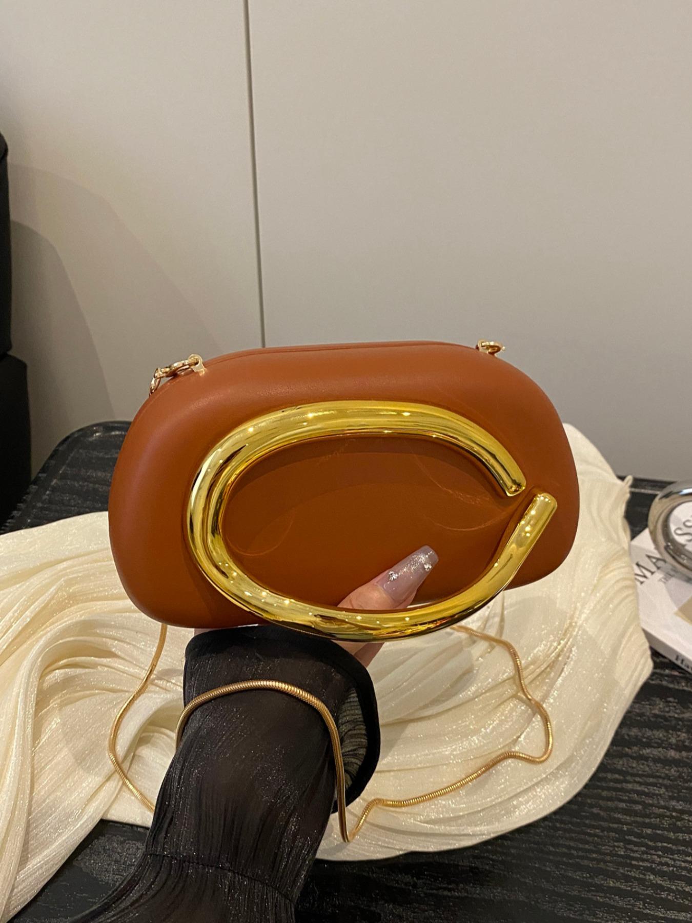 Elegant Women's Chain Shoulder Evening Bag, Fashion Handbag, Party Decoration Bag, Hard Shell Metal Clutch, Box Bag, All Seasons, Fashionable Unique Bags