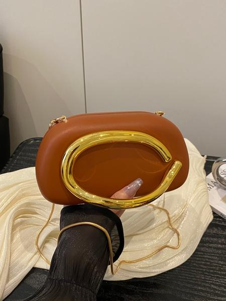 Elegant Women's Chain Shoulder Evening Bag, Fashion Handbag, Party Decoration Bag, Hard Shell Metal Clutch, Box Bag, All Seasons, Fashionable Unique Bags