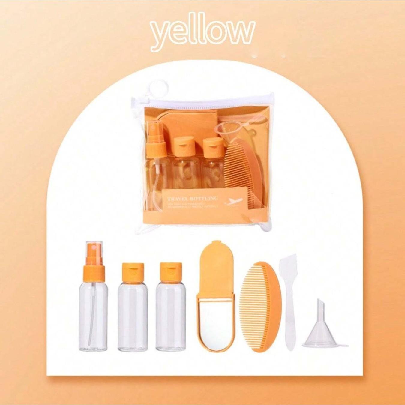 7-Piece Travel Essentials Set, Includes Empty Bottles & Spray Bottle, Portable Makeup Mirror & Comb Kit, Ideal for Trips, Travel Containers