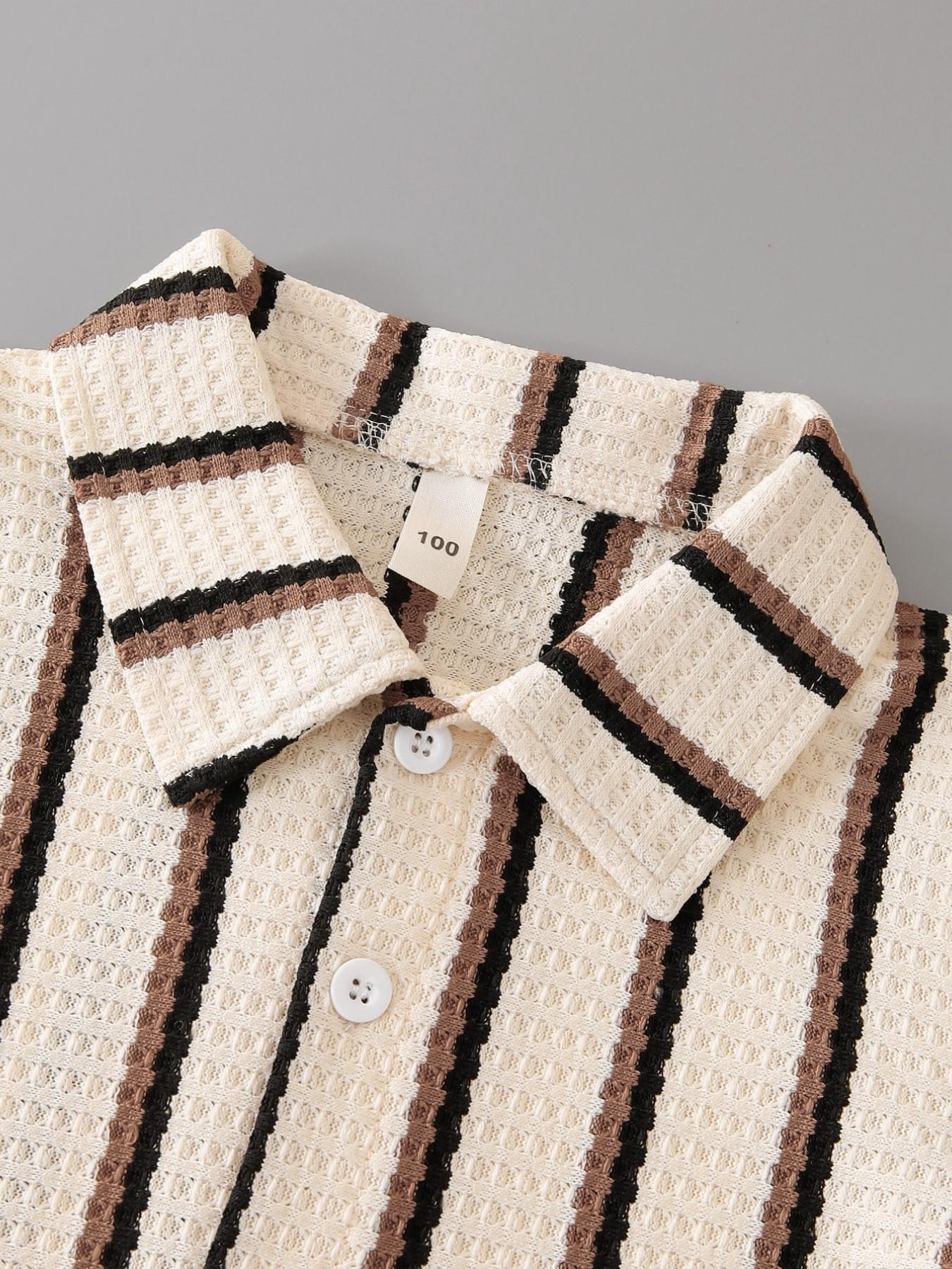 Boys' Summer New Set, Fashion Striped Button Shirt with Lightweight Breathable Shorts, Casual Loose-Fit Suit, Perfect Gift Option