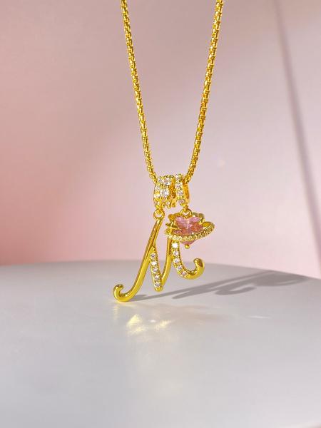 Initial Letter Heart CZ Birthstone Necklace With Rose Jewelry Gift Box, 18K Gold Plated Alphabet Pendant Necklace for Women, Birthday Christmas Jewelry Gift for Women Girl Wife Daughter Love Necklace
