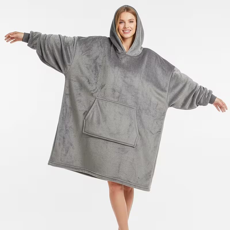 Comfortable Loose Fit Hooded Sweatshirt Blanket, Winter Warm Plaid Flannel Wrap, Pocket Design, Perfect Christmas Gift