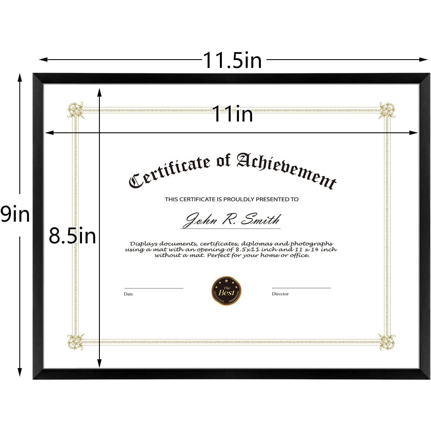 8.5x11 Black  Certificate Frame Real Glass Front | Metal Diploma Frame with Tabletop Easel Stand & Wall Mount Hooks,  for Certificate Document Cpa Master