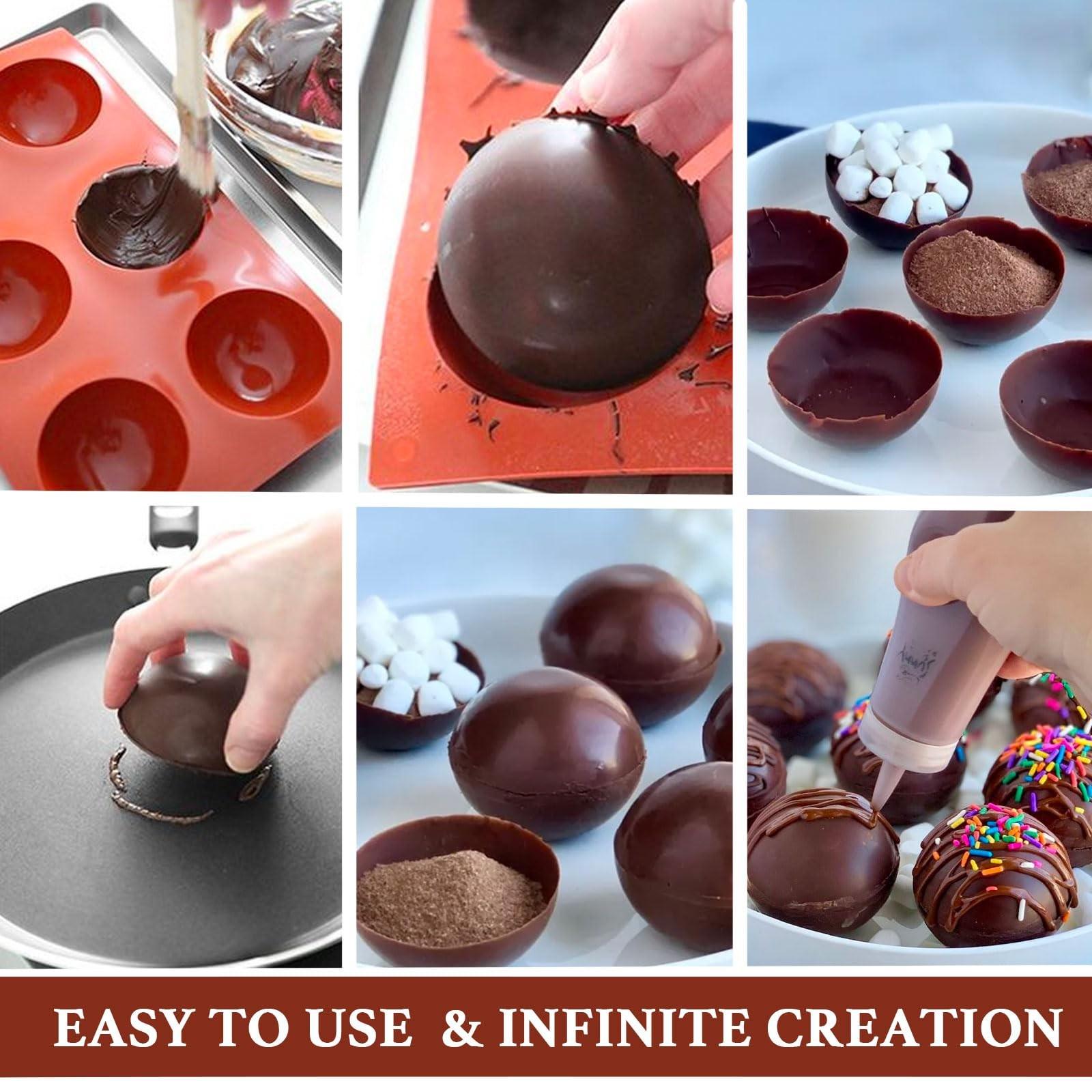 2pcs Semi Sphere Silicone Ice Mold, 6-Cavity Reusable Baking Mold for Making Hot Chocolate Bombs Jelly Dome Mousse Soap Ice Cube Tray