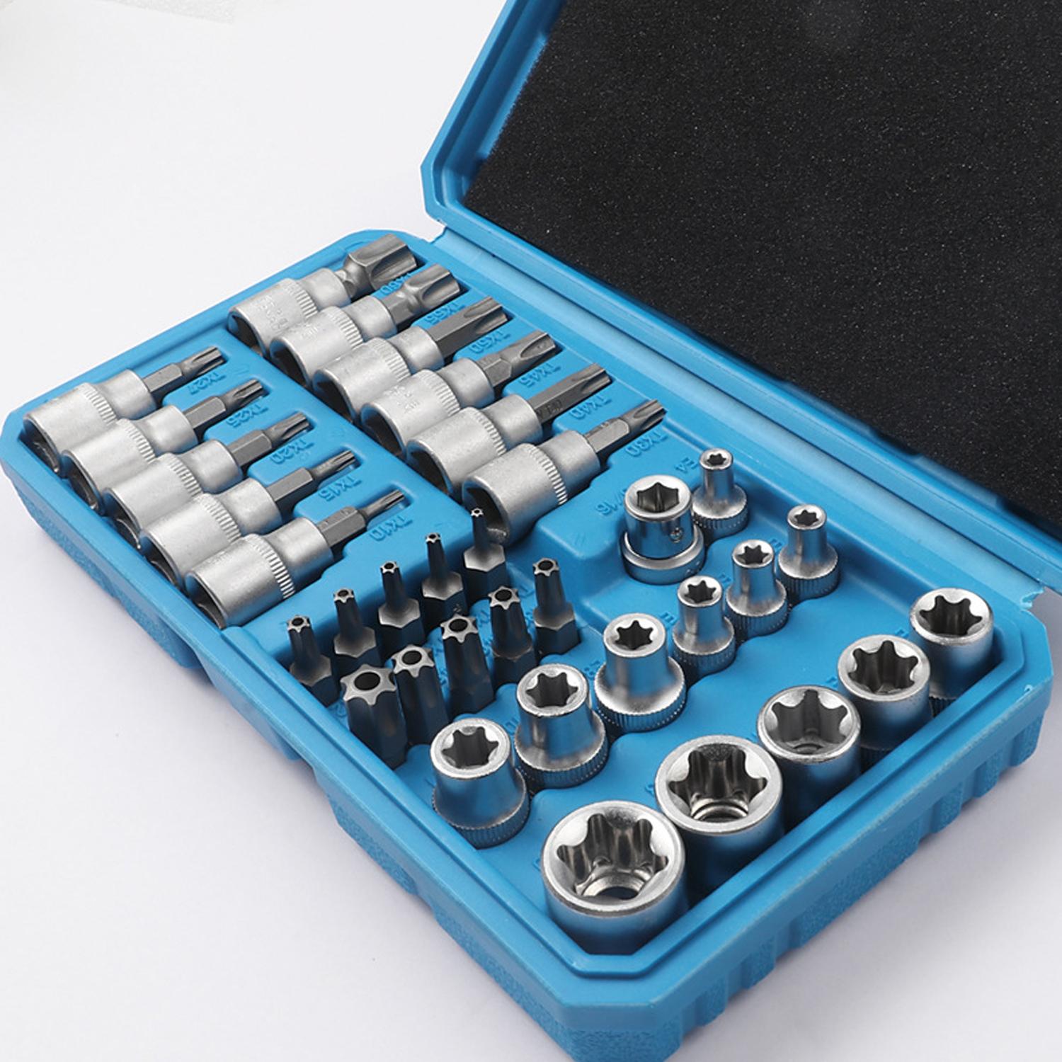 34-Piece E-Type Hex, Internal External Star Key Kit, Large Medium Small Sizes, Durable Metal Construction, Versatile Tool Set, Socket Wrench Set, Bit Socket Set
