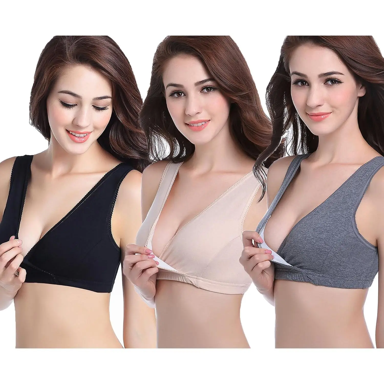 3 Pack Soft Cotton Maternity Nursing Sleep Bras, Front Opening Wire-Free Breastfeeding Bras for Pregnant Postpartum Women Daily Sleeping Wear