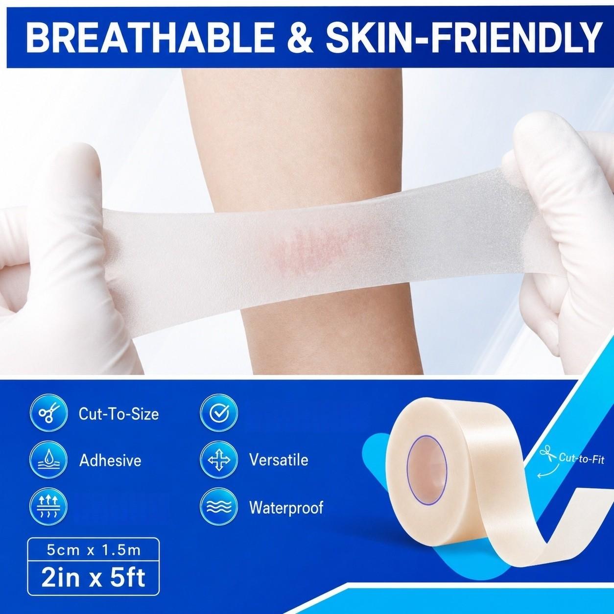 Khazix Hydrogel Bandage Roll 2in X 5ft, Cut-To-Fit Wound Dressing, Breathable Skin Cover, Hydrocolloid Bandage for Healing, Bandages For Wounds