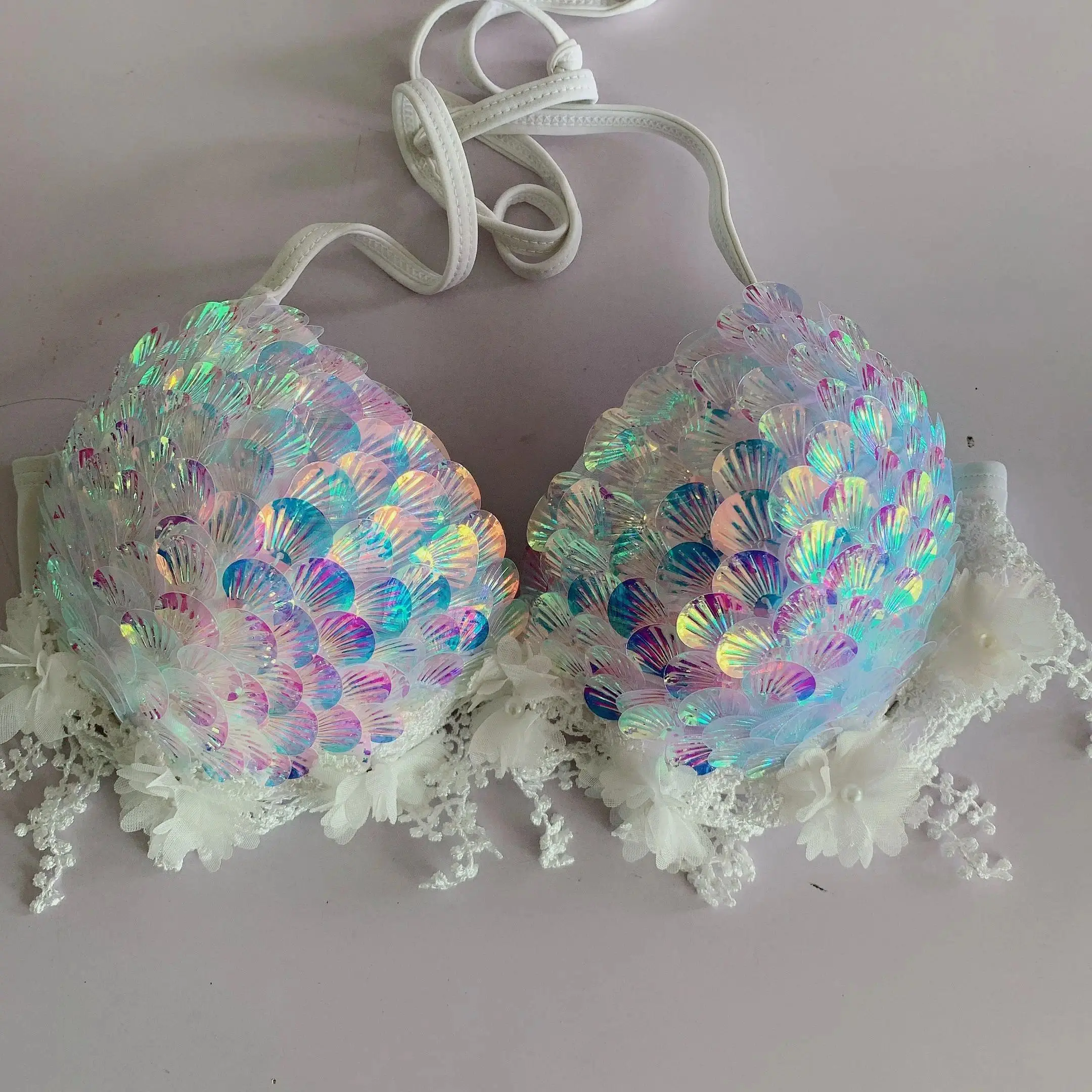 Mermaid Sequin Bikini Swimsuit Bra Free Dive Performance Oceanarium Electro Festival Bra Bar Cosyun