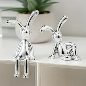 Nordic Style Creative Rabbit Figurines, Silver Color Plated Rabbit Statues, Desktop Ornaments, Cute Desktop Decoration, Creative Desk Decorations, Perfect Gift