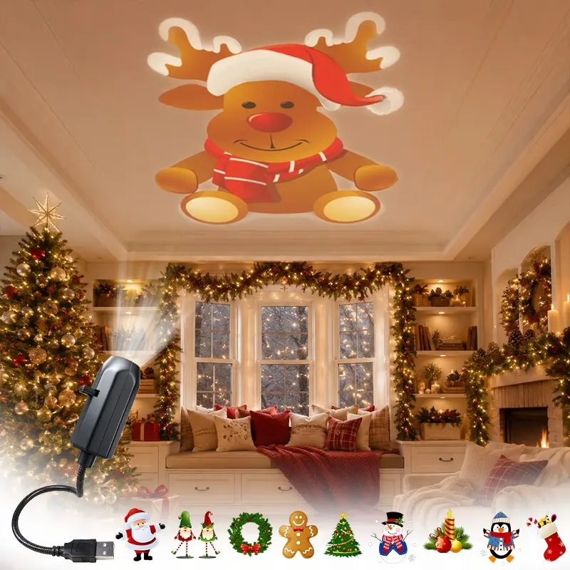 Mini Christmas Projector Light, LED Christmas Projector, 360° Rotatable, Wall Ceiling Bedroom Bedside Decor, Holiday Lighting Display