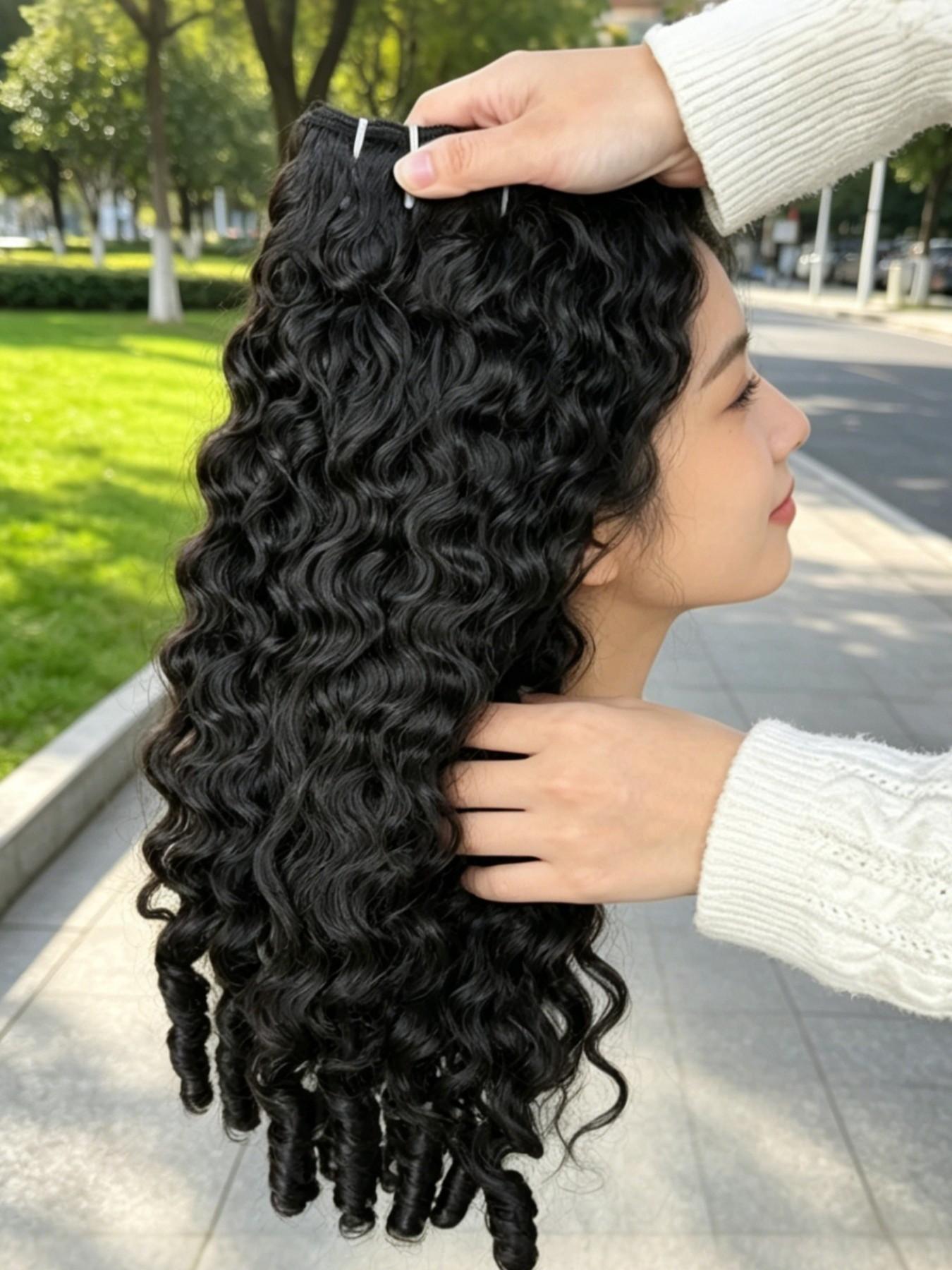 30 Inch Natural Black Burmese Curly Human Hair Bundles Brazilian Virgin Remy Double Weft 3/4 Bundles For Whole Head Raw Hair Quick Weave Water Wave With Spiral Curly End Real Hair Extensions