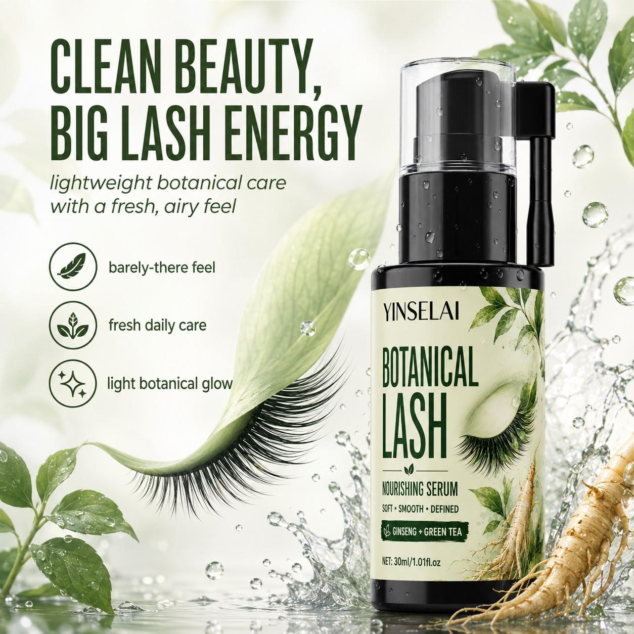Plant-Based Lash Care Solution, Ginseng Tea Lash Thickening Serum, Nourishes Weak Lashes, Natural Long and Bright Lashes, Longer Looking Lashes, Daily Use