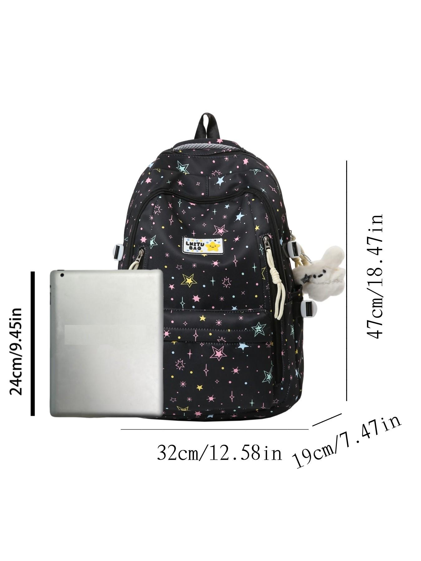 2026 New Cute Waterproof Fashion Star Pattern Backpack, High School Student Book Bag, Large Capacity Dual Shoulder Bag with Charm