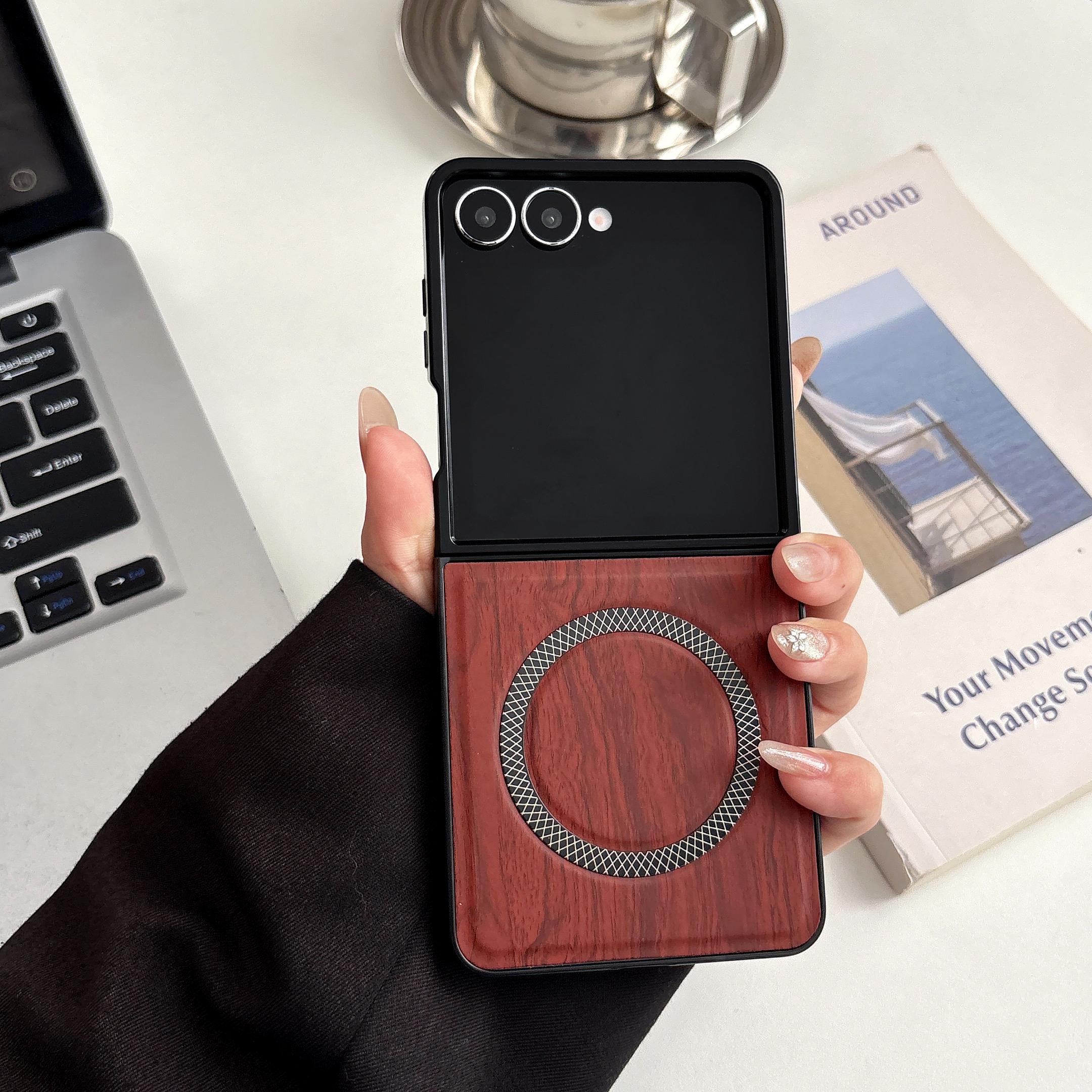 Samsung Galaxy Z Flip7/flip6/flip5 Case, Wood Grain Magnetic Wireless Charging, Unique Design Phone Cover for Men and Women