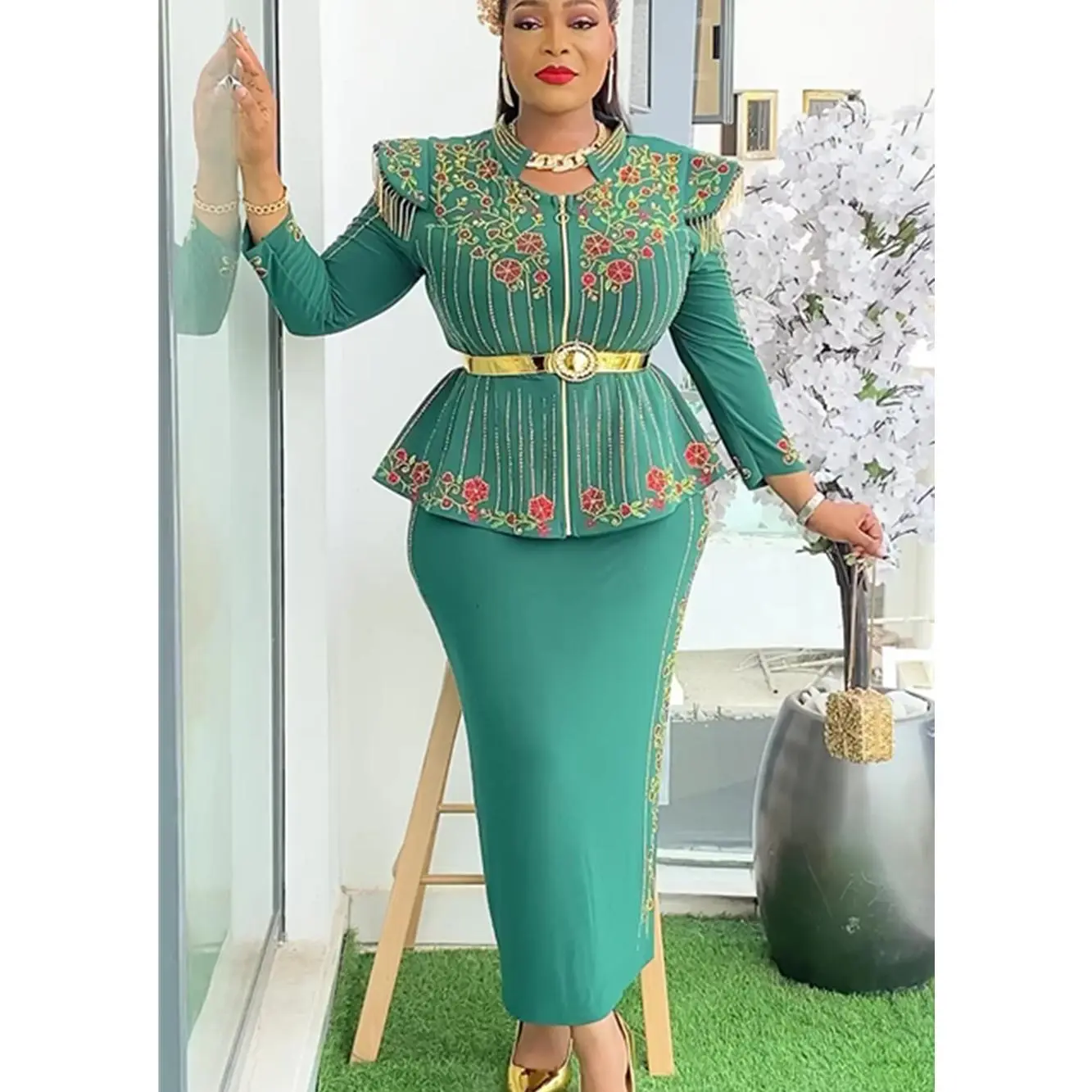 African Clothes for Women 2 PCS Sets Tops And Skirts Suits Dashiki Ankara Turkey Outfits Gown Plus Size Wedding Party Dresses
