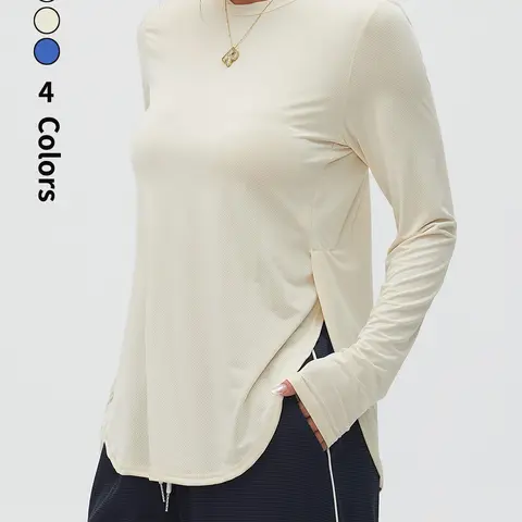Women's Long Sleeve Yoga Shirt, Breathable Quick-Dry Cool Feeling Side Split Design, Ideal for Fitness & Gym Workouts, Breathable Workout Tops, Athletic Fitness Top, Workout Shirts