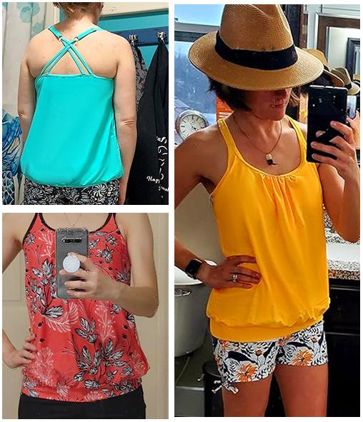 Yonique Womens Blouson Tankini Swimsuits Two Piece Strappy Bathing Suit Tops with Shorts Criss Cross Swimwear