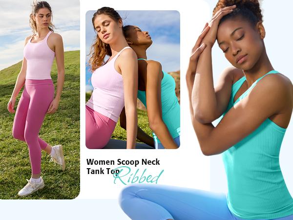 Attraco Ribbed Workout Tank Tops with Built in Bra for Women Tight Racerback Scoop Neck Athletic Top Attraco Ribbed Workout Tank Tops with Built in Bra for Women Tight Racerback Scoop Neck Athletic Top