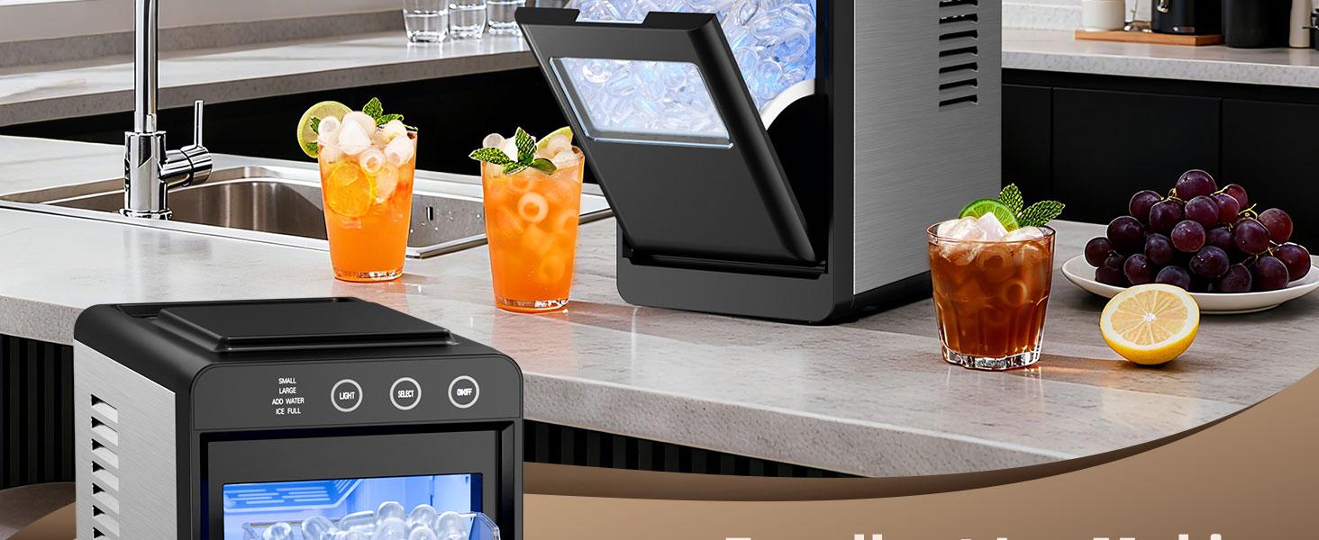 Antarctic Star Countertop Ice Maker with LED control, Selectable S/L Ice Size, 26.5 lbs/24Hrs, 8 Ice Cubes in 6 Mins, Auto-Cleaning, Portable with Ice Basket & Scoop for Home/Kitchen/Camping/RV
