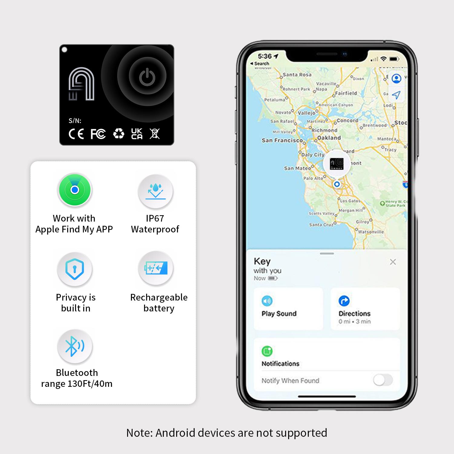 Mini Tracker Magicard Pro for iPhone, Works with Find My, Wireless Charging, Waterproof, Lost Device Protection, Wallet Car Key Finder, Smart Tracking Tag