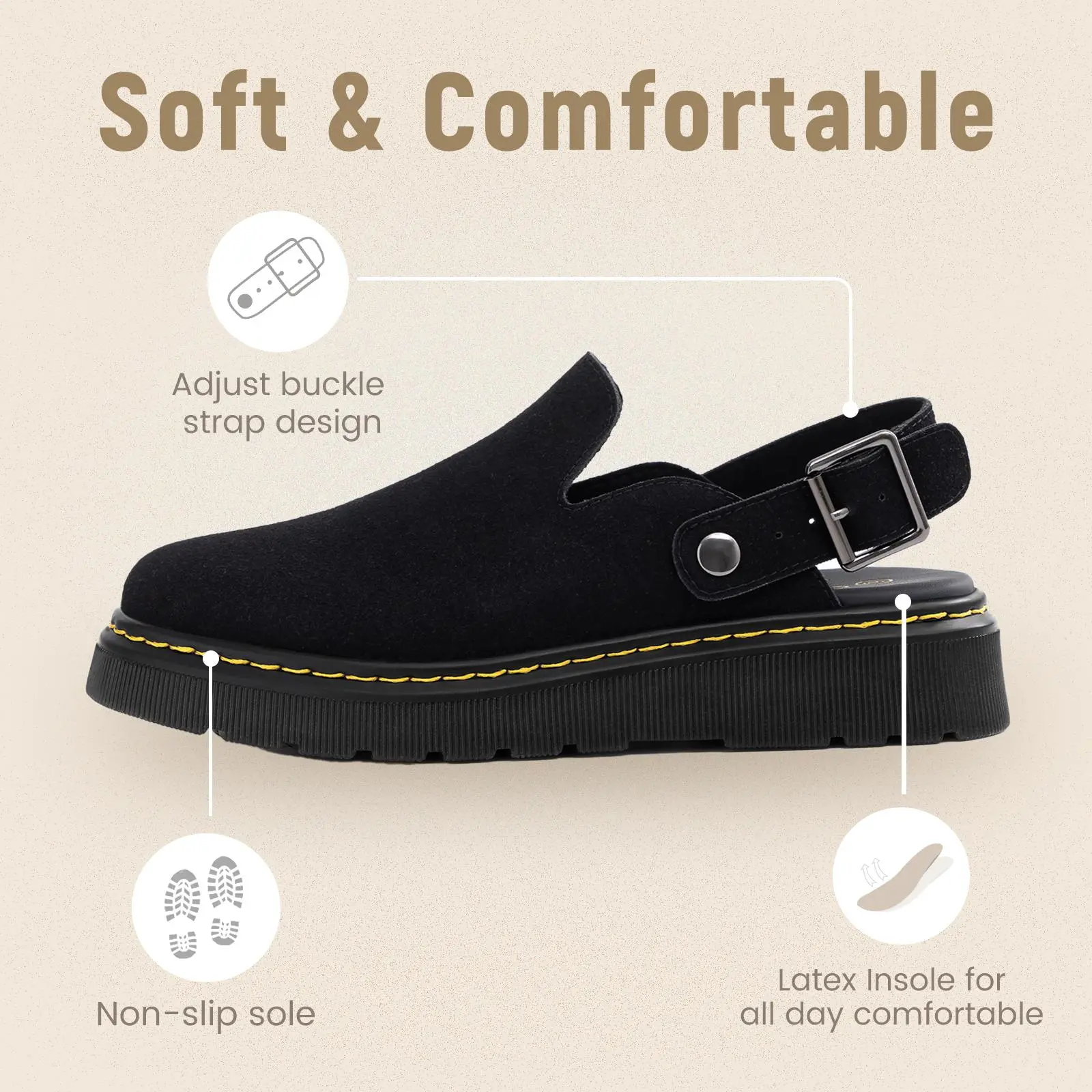 Athlefit Women's Slip-on Suede Clogs Comfortable Latex Footbed Slingback Mules with Adjustable Strap for Work Walking Daily Wear slippers Footwear Girl tiktokshopbacktoschool,back to school,back to school haul