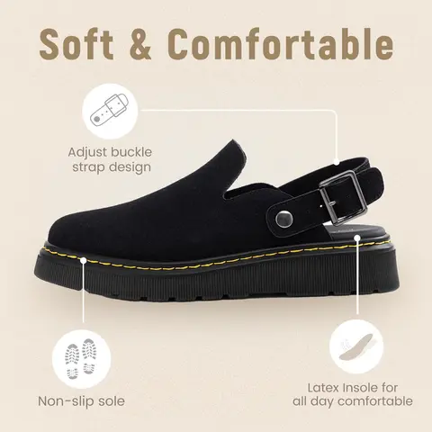 Athlefit Women's Slip-on Suede Clogs Comfortable Latex Footbed Slingback Mules with Adjustable Strap for Work Walking Daily Wear slippers Footwear Girl tiktokshopbacktoschool,back to school,back to school haul