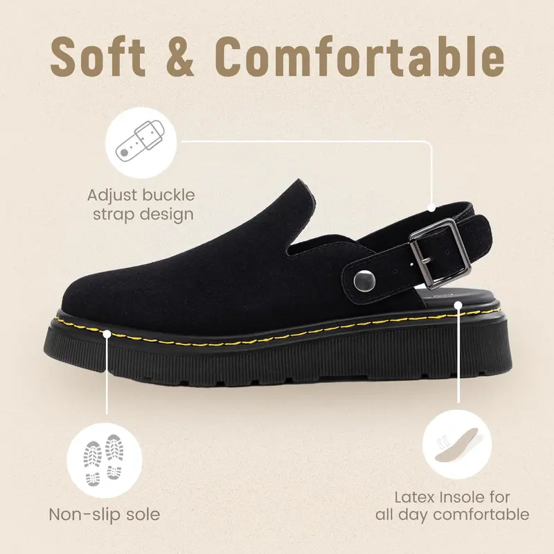 Athlefit Women's Slip-on Suede Clogs Comfortable Latex Footbed Slingback Mules with Adjustable Strap for Work Walking Daily Wear slippers Footwear Girl tiktokshopbacktoschool,back to school,back to school haul