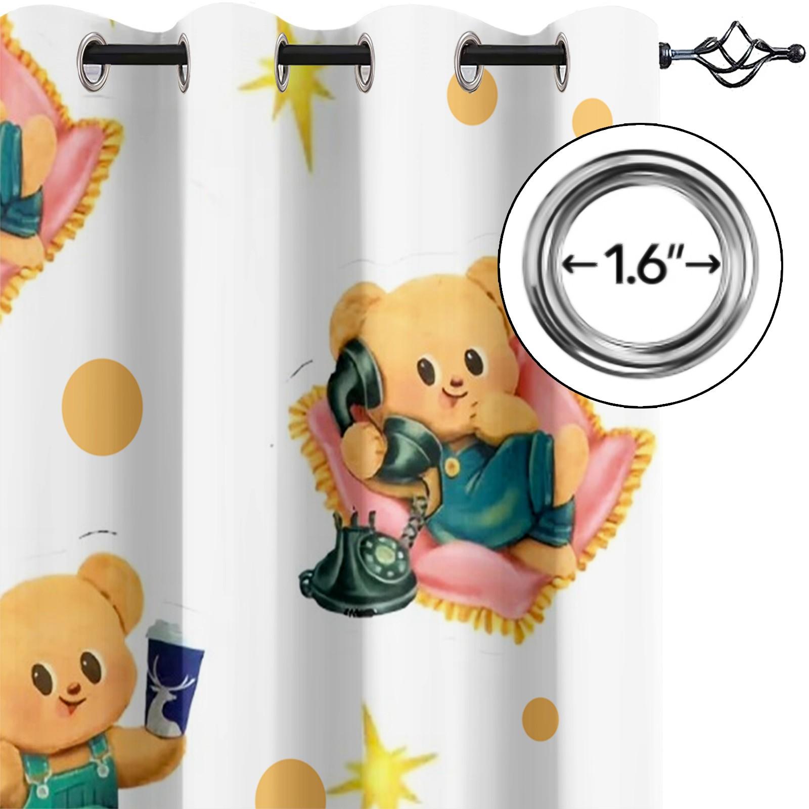 2 Pcs Cute Cartoon Bear 80% Blackout Curtains, Kawaii Teddy Bear Polyester Curtains for Kids Room & Nursery, Ideal Gift for Bear-Loving Kids